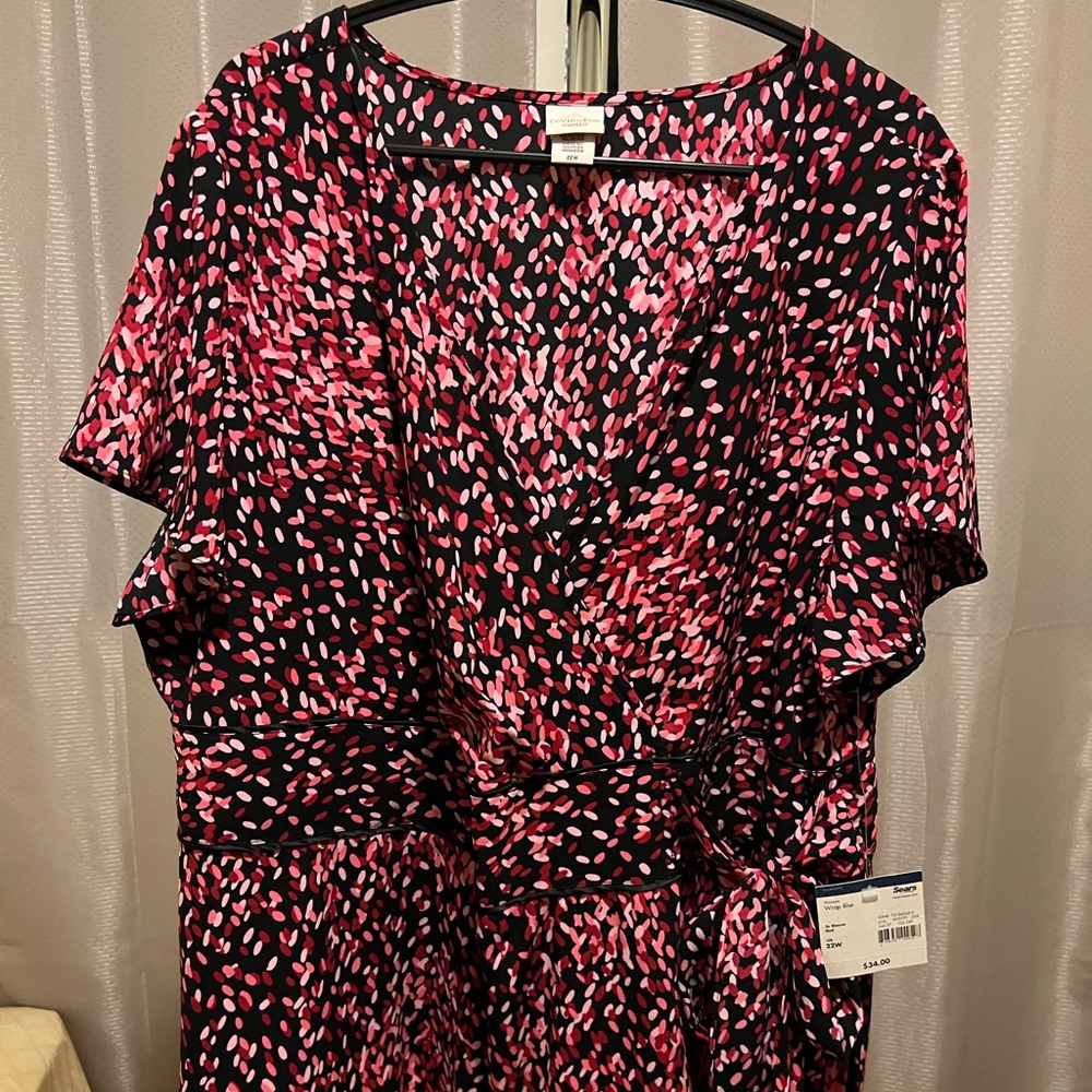 Red/Pink/Black Wrap Blouse
